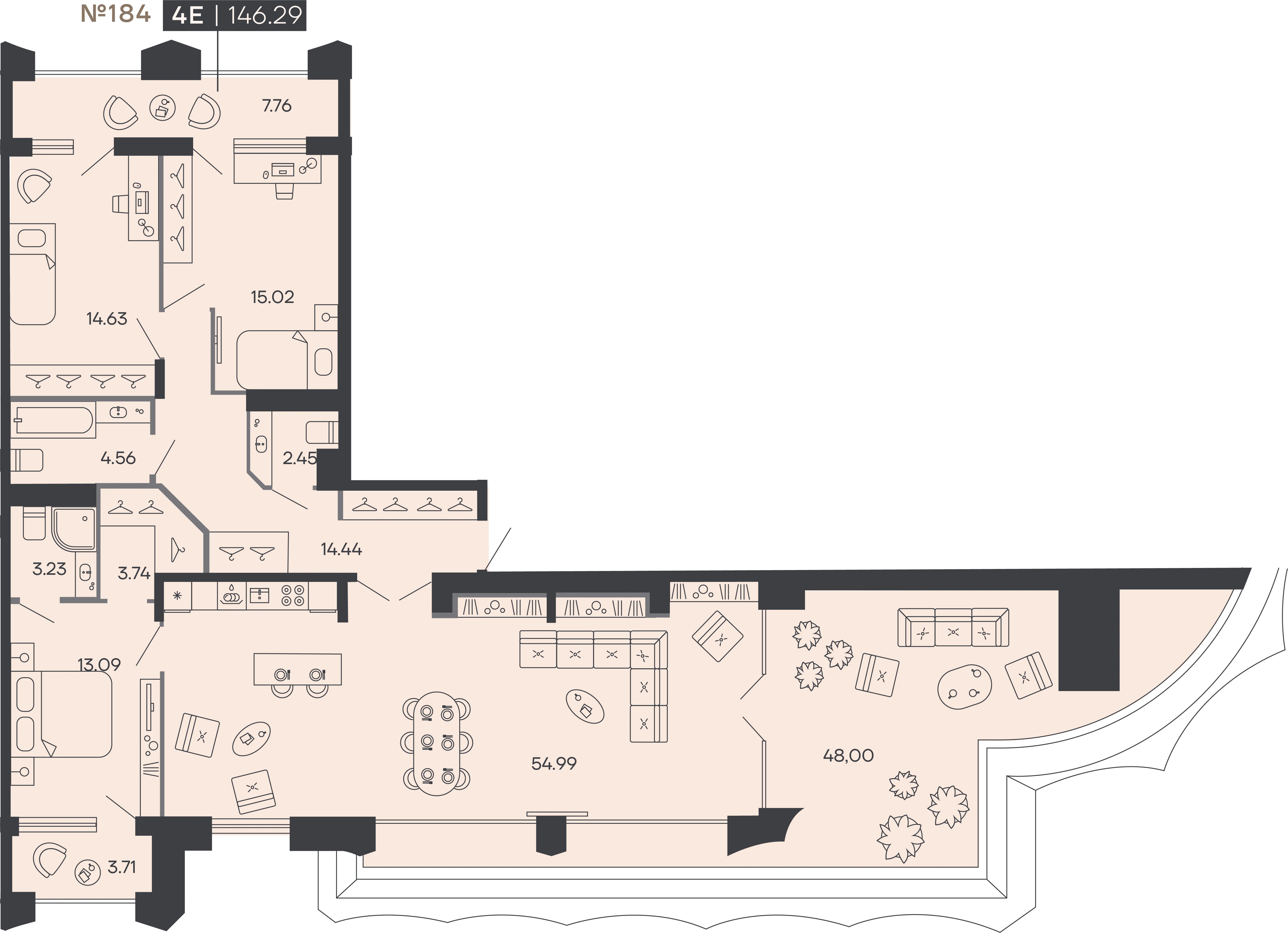 Планировка 3-комнатная 146,3 м² в доме «SHEPILEVSKIY» — Дом SHEPILEVSKIY