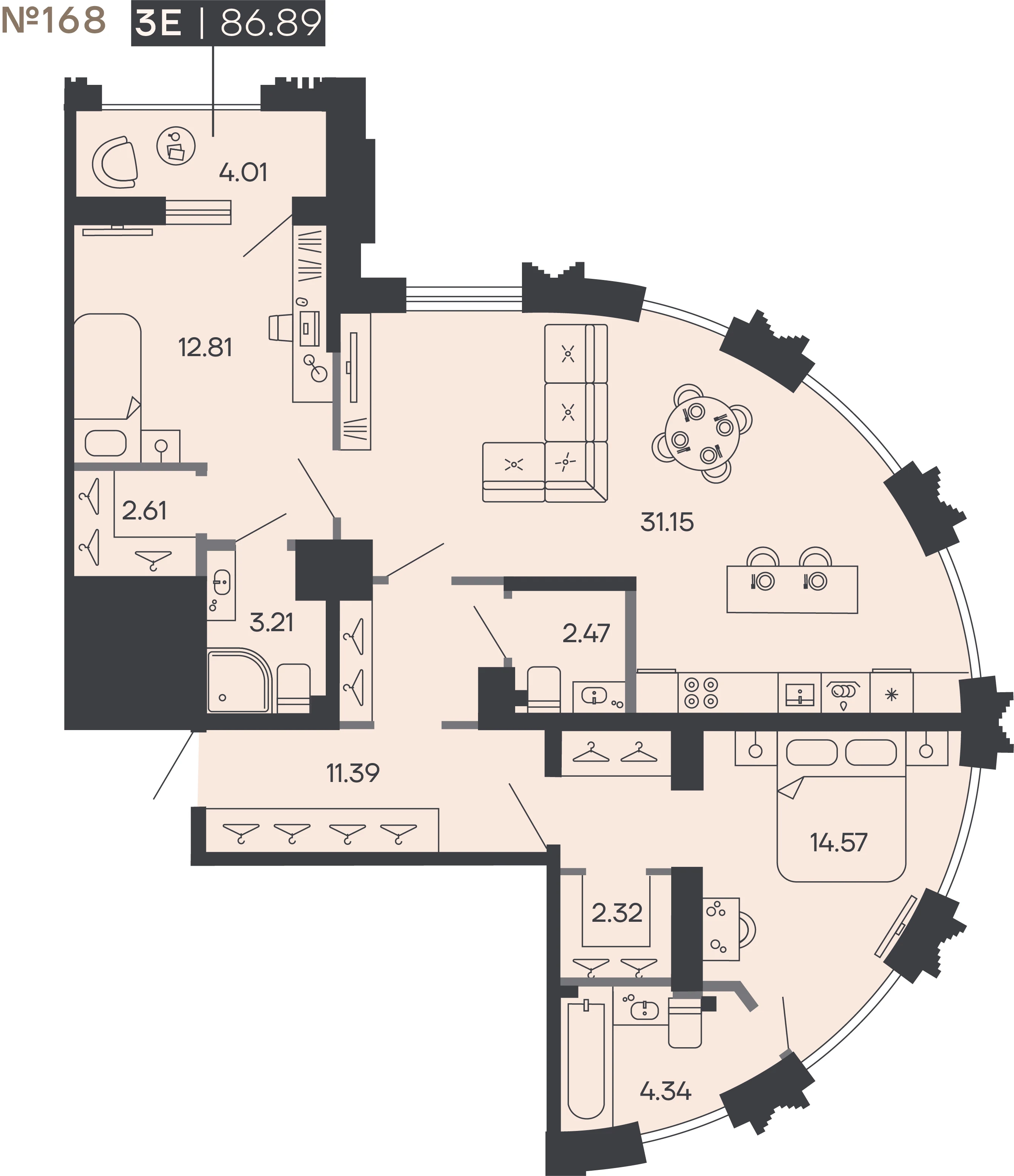 Планировка 2-комнатная 86,9 м² в доме «SHEPILEVSKIY» — Дом SHEPILEVSKIY