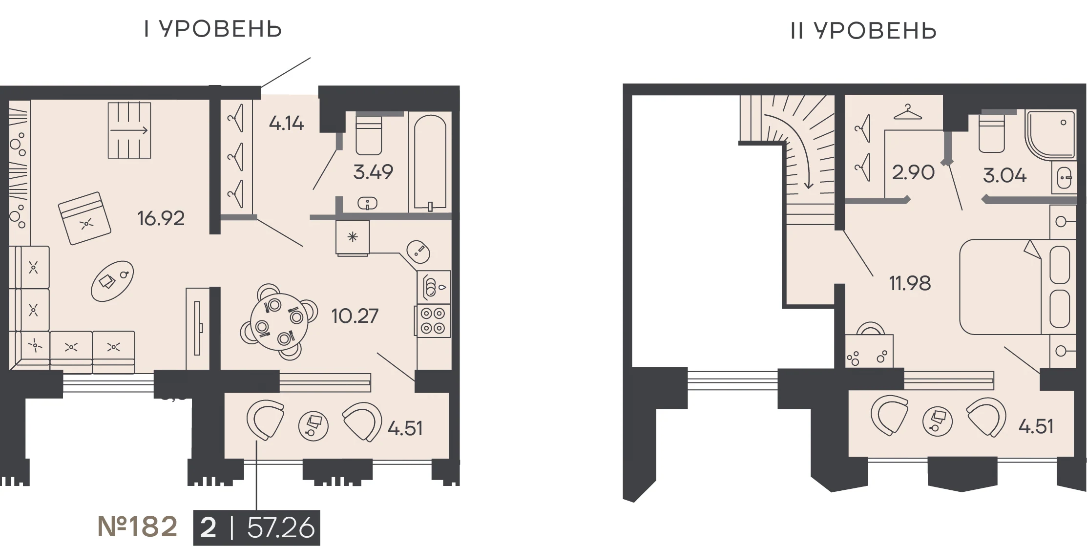 Планировка 2-комнатная 57,3 м² в доме «SHEPILEVSKIY» — Дом SHEPILEVSKIY