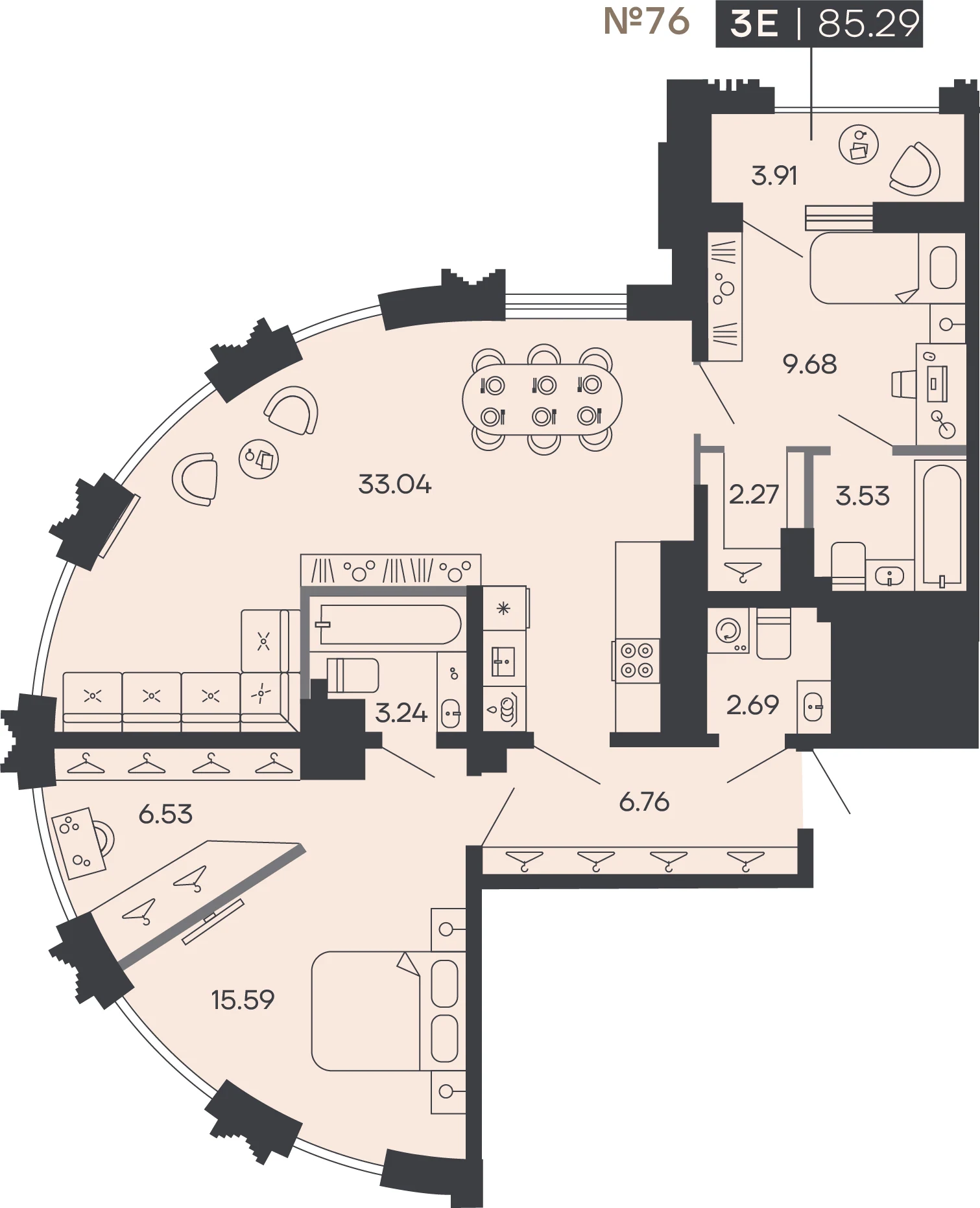 Планировка 2-комнатная 85,3 м² в доме «SHEPILEVSKIY» — Дом SHEPILEVSKIY